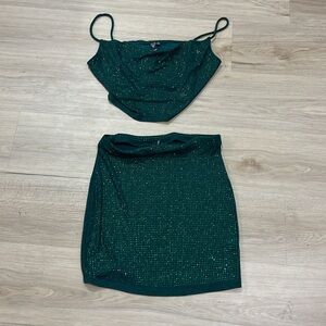 Windsor Emerald Green Sparkle Crop Top and skirt set